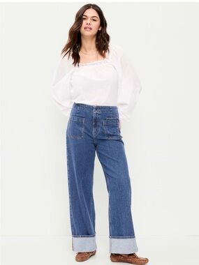 Old Navy Wide-Leg High-Rise Cuffed Jeans in Denim Blue